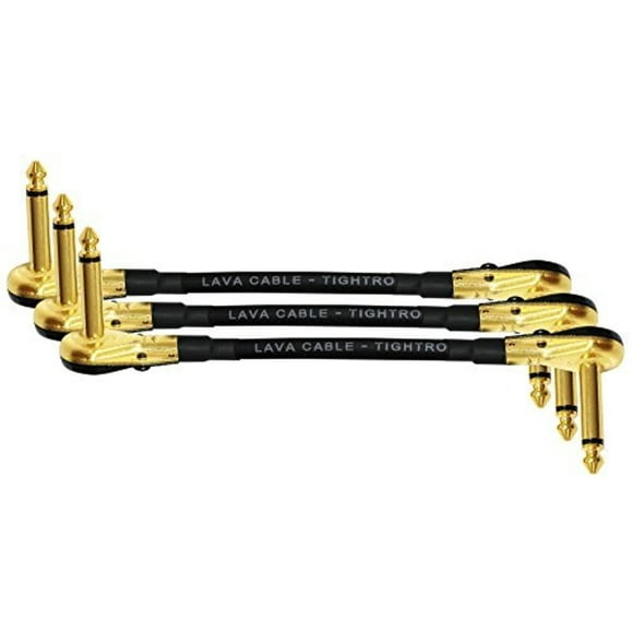 Black Guitar Bass Effects Instrument S-Shaped Patch Cable with Premium Gold Plated ¼ Inch 6.35mm Right Angle Pancake Type TS Connectors Lava Tightrope - 7 Inch 